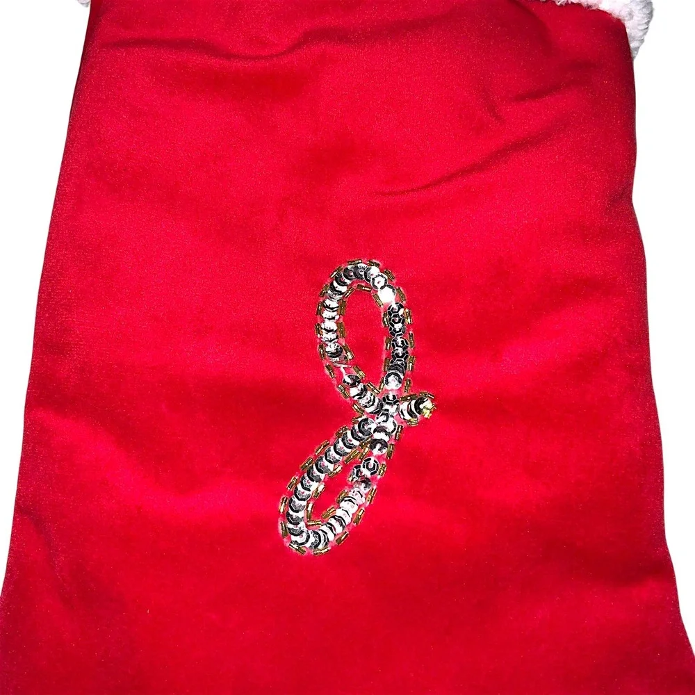 Target Red Christmas Stocking Monogram Letter J Sequin Bead Initial Plush 2011